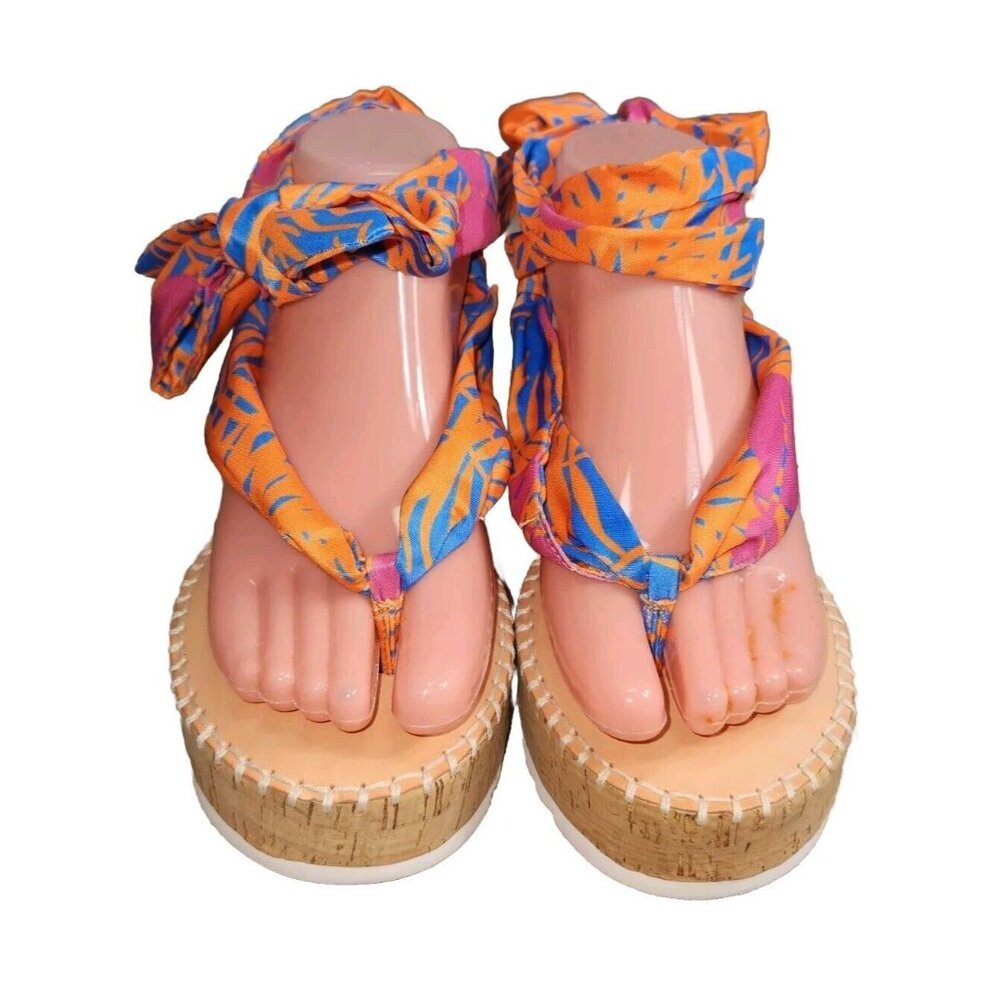 Gianni Bini Women's Size 6.5 Turnie Scarf Ankle Wrap Flatform corck Sandals 115